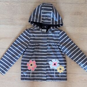 Gymboree Gray Striped Raincoat with Floral Accents